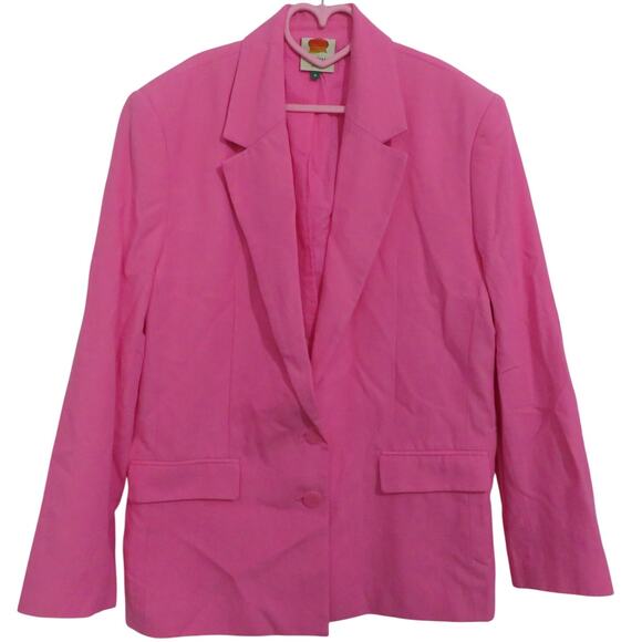Farm Rio Women Sz M Pink Lyocell Cotton Oversized Boyfriend Blazer Jacket
